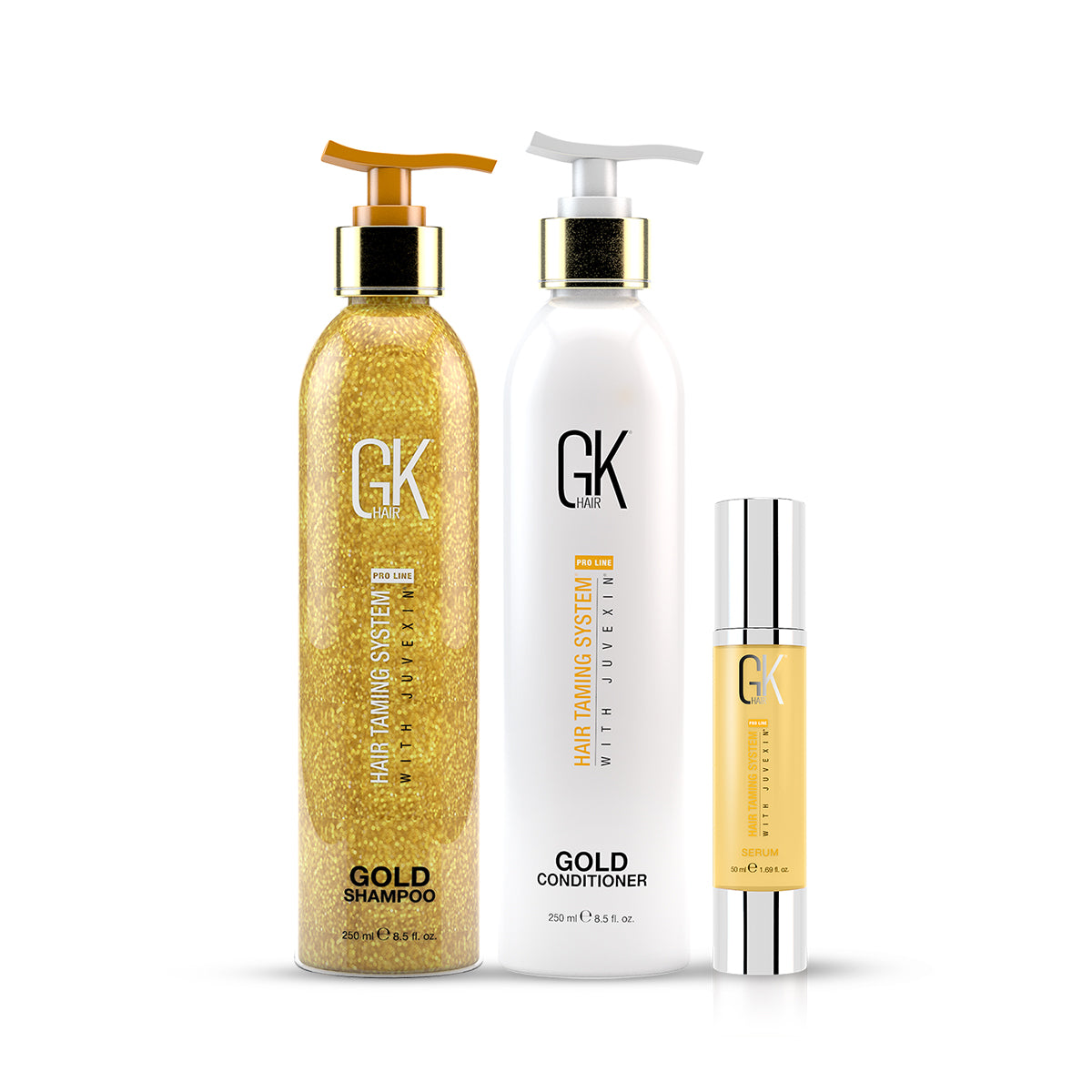 GK Hair Gold Shampoo and Conditioner 250 Ml with Argan Serum 50 Ml