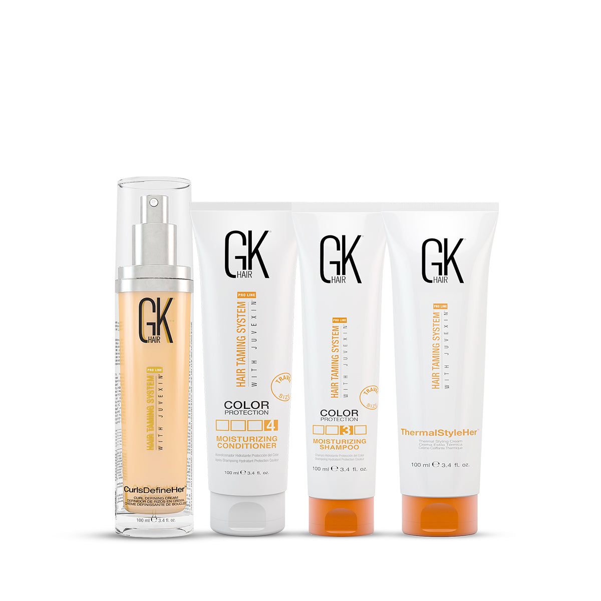 GK Hair Moisturizing Shampoo and Conditioner 100 Ml with CurlsDefineHer Spray and ThermalStyleHer Cream