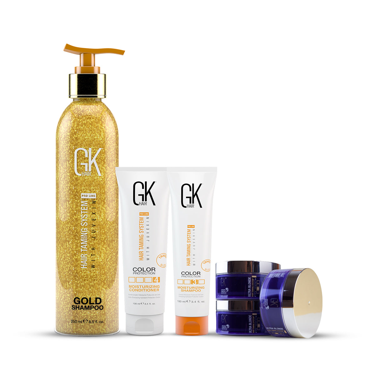 GK Hair Moisturizing Shampoo and Conditioner 100 Ml with Gold Shampoo 250 Ml and Ultra Blonde Bombshell Masque 200 G