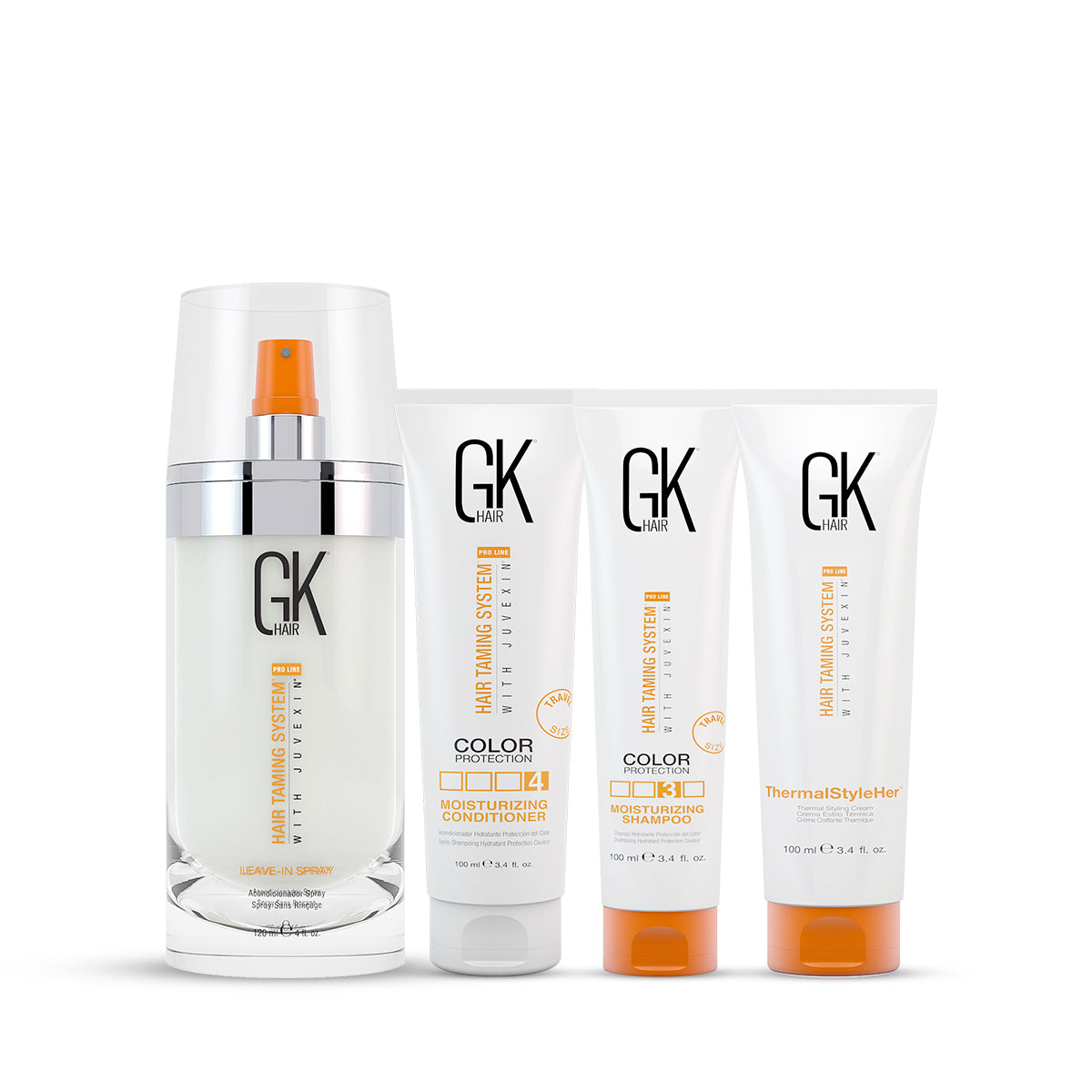 GK Hair Moisturizing Shampoo and Conditioner 100 Ml with Thermal Styleher Cream 100 Ml and Leave In Conditioner Spray