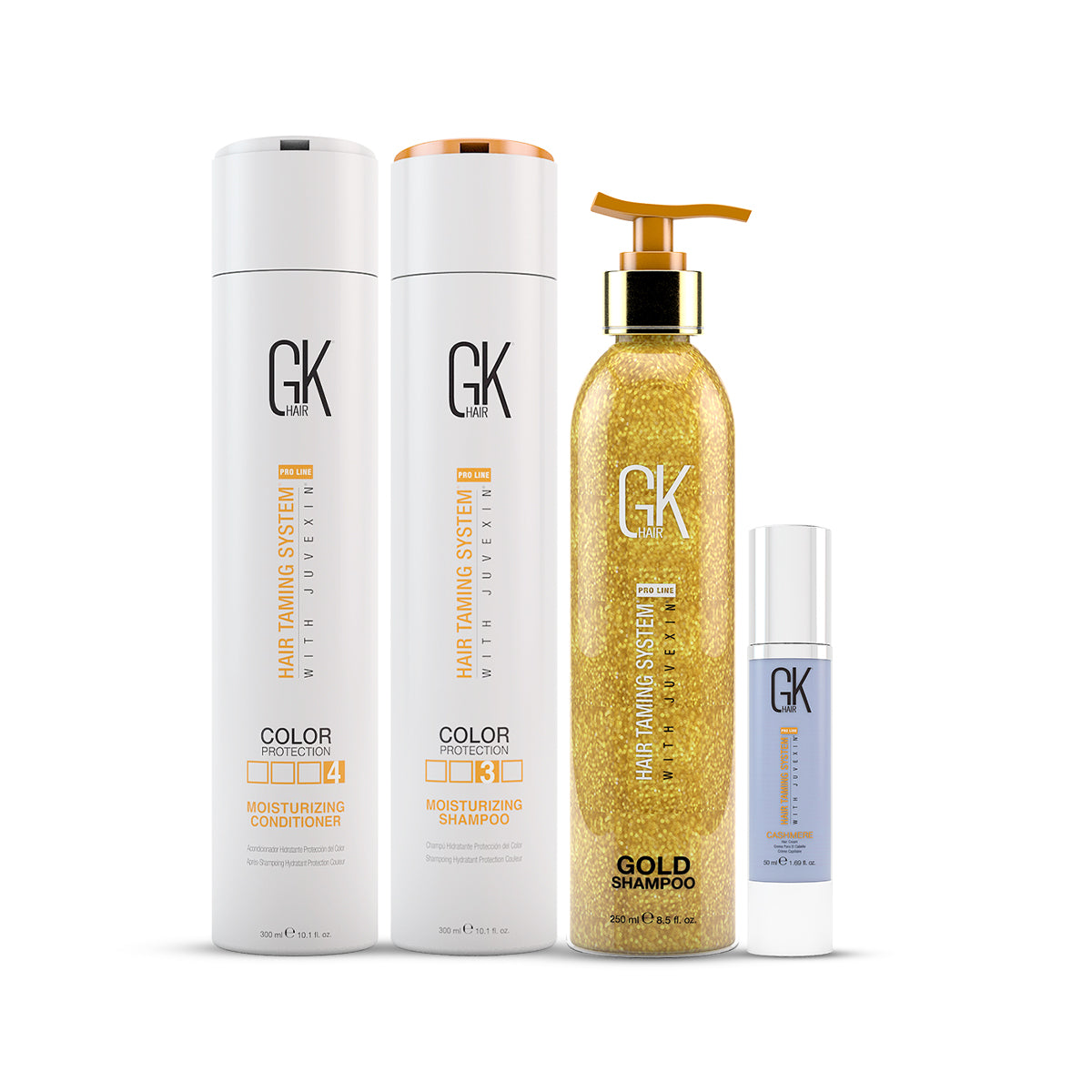 GK Hair Moisturizing Shampoo and Conditioner 300 Ml with Cashmere 50 Ml and Gold Shampoo 250 Ml