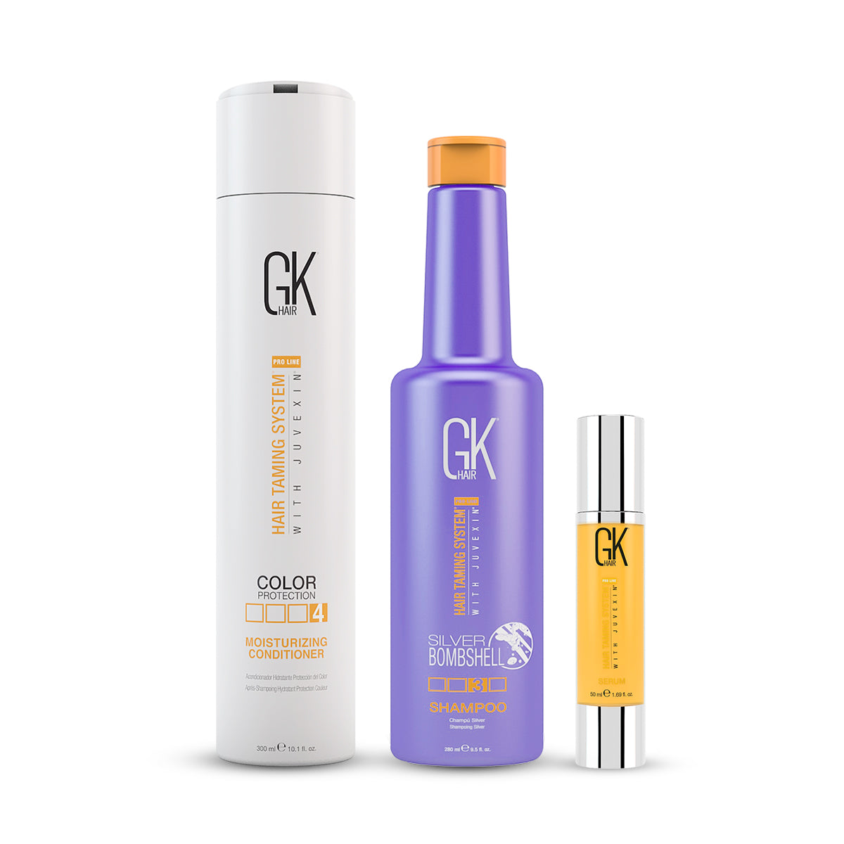 GK Hair Silver Bombshell Shampoo 280 Ml with Moisturizing Conditioner 300 Ml and Serum 50 Ml