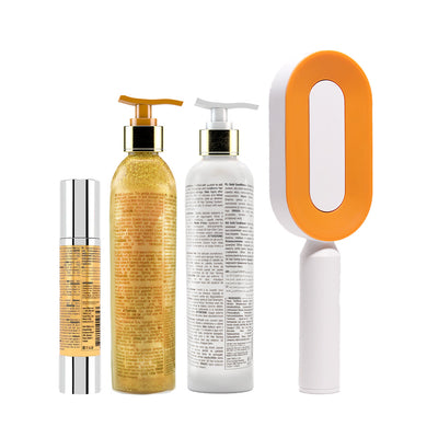 GK Hair Gold Shampoo and Conditioner 250 Ml + Argan Serum 50 Ml with GK Hair Professional Brush