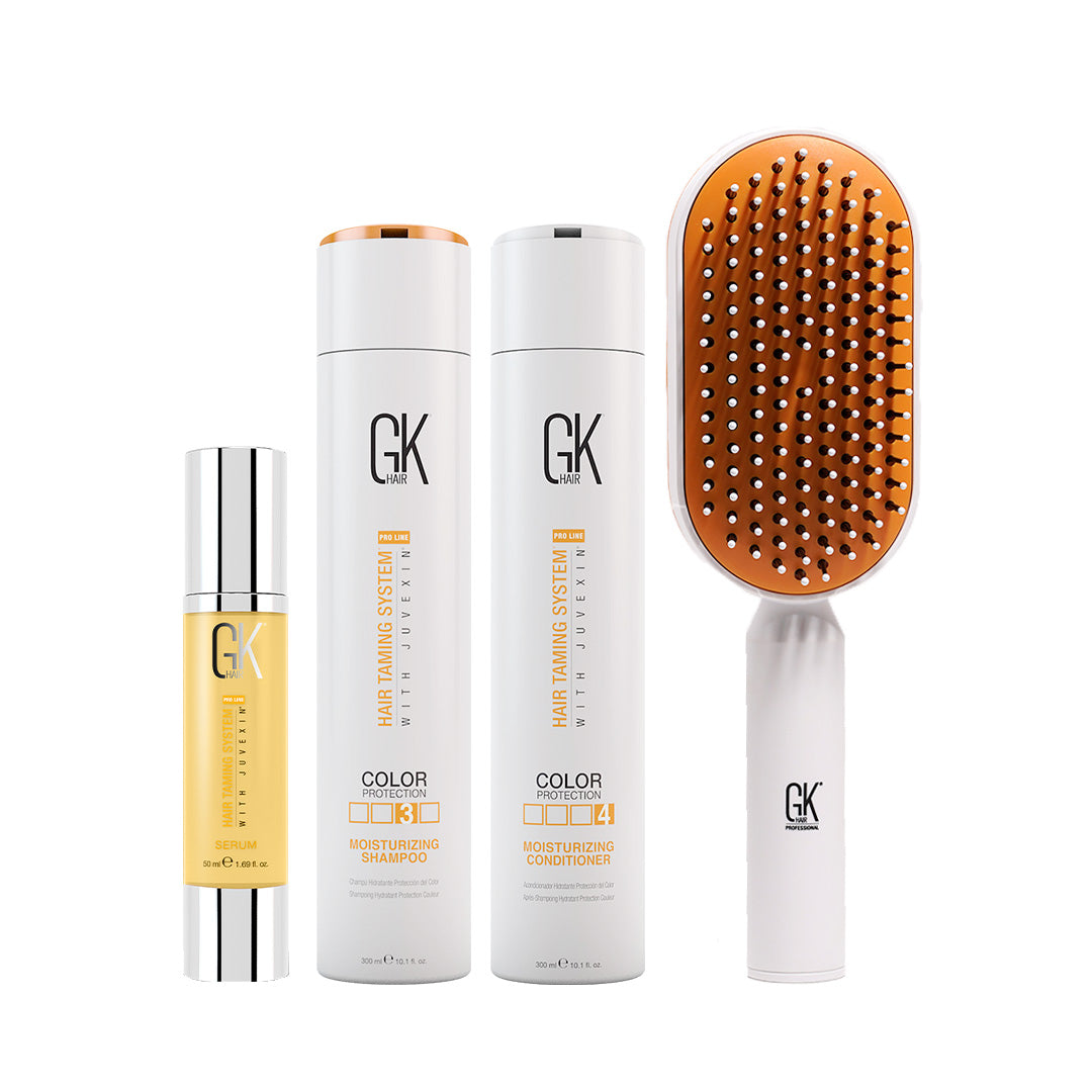 GK Hair Moisturizing Duo 300 Ml + Argan Serum 50 Ml with GK Hair Professional Brush