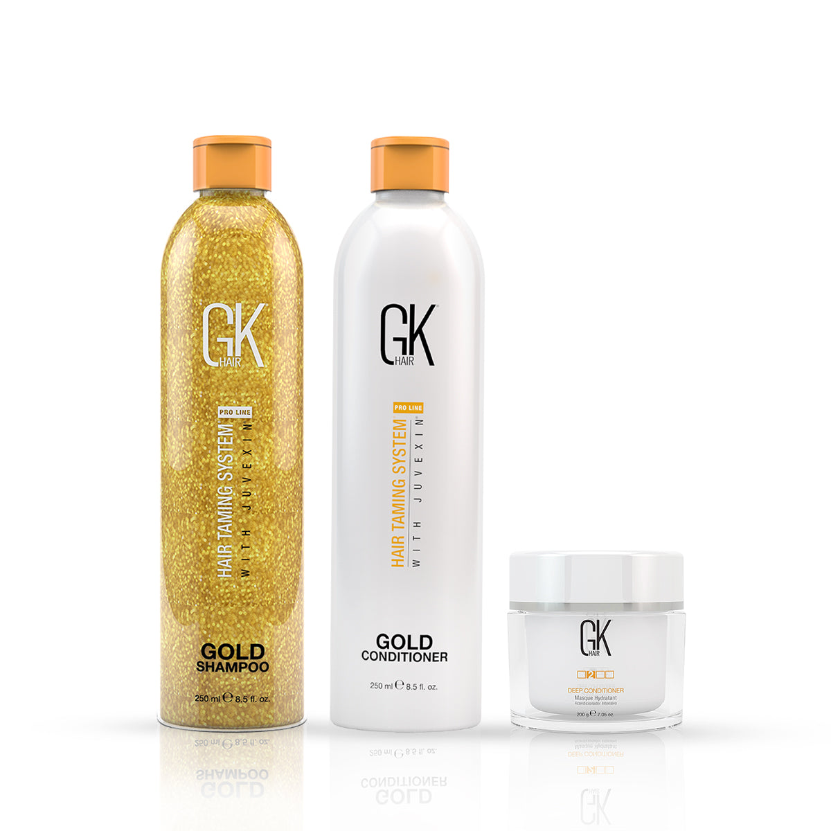 GK Hair Gold Shampoo and Conditioner 250 Ml with Deep Conditioner Masque 200 G Set