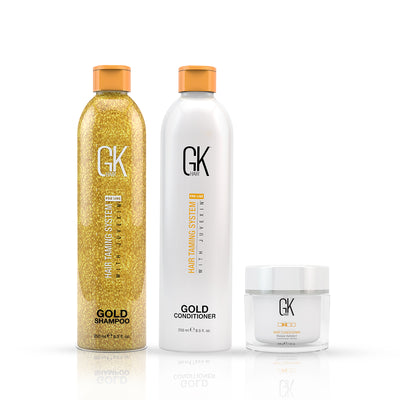 GK Hair Gold Shampoo and Conditioner 250 Ml with Deep Conditioner Masque 200 G Set